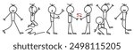 Set of different poses of stickman. cartoon hand drawn of human figure suitable for pictogram.