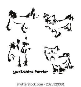 Un conjunto de diferentes poses del estilizado territorio de Yorkshire. Dibujo vectorial de un perro pequeño. Diseño animal de Gestalt