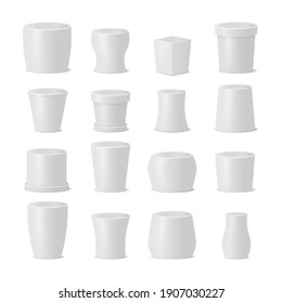 Montaje de diferentes potes para plantas de la casa y flores de estilo realista. Planta de flores, botánica, maceta de flores. macetas de flores de cerámica blanca.