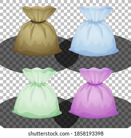 Set of different pouches in color isolated illustration