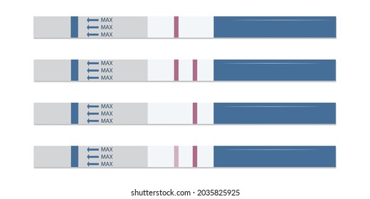 Set of different pregnancy tests, with one and two stripes positive, negative. Female reproductive concept Isolated on white background.
Vector illustration. 