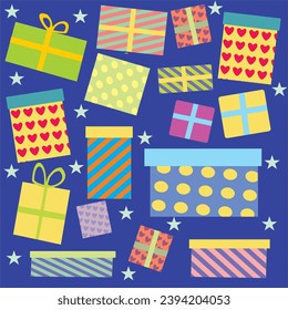 set of different presents for holiday on purple background isolated