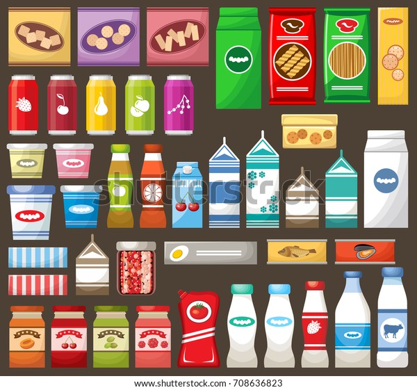 Set Different Products On Dark Background Stock Vector (Royalty Free ...