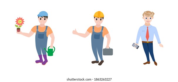 Set of different professional people manager, farmer, workman. Vector flat design people characters.