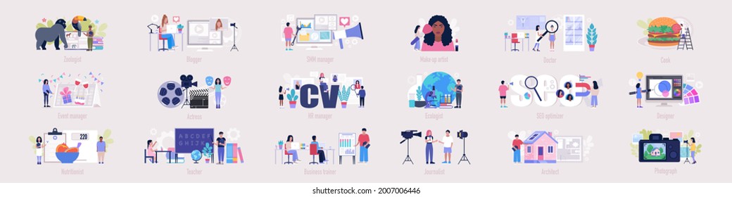 Set of different professions. Colorful flat vector illustration.