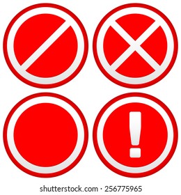 Set of Different Prohibition Signs and Warning Sign. European No Parking, No Entry Road Signs and Sign with Exclamation Point