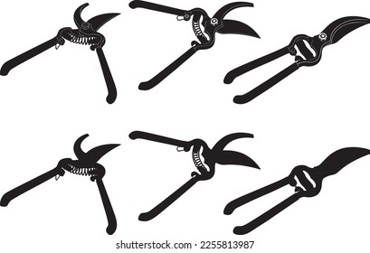 Set of different pruning shears isolated on white