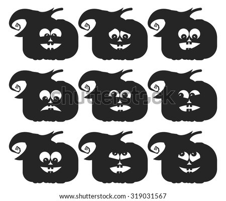 set different pumpkin faces on white stock vector royalty free