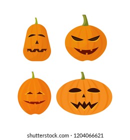 set different pumpkins collection happy halloween holiday decoration concept flat isolated vector illustration
