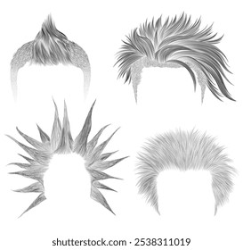 set of different  punk hairs. sketches .
 Beauty style.shaggy mohawk
