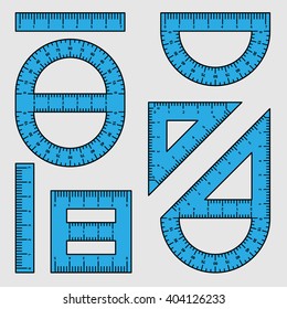 Set of different pupils rulers and protractors