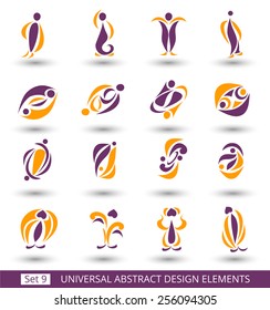 Set of different purple abstract flat elements for design logo. Vector illustration eps 8