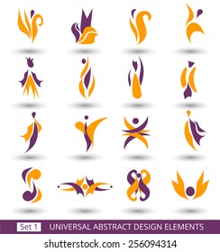 Set of different purple abstract flat elements for design logo. Vector illustration eps 8
