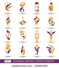 Set of different purple abstract flat elements for design logo. Vector illustration eps 8