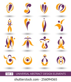 Set of different purple abstract flat elements for design logo. Vector illustration eps 8