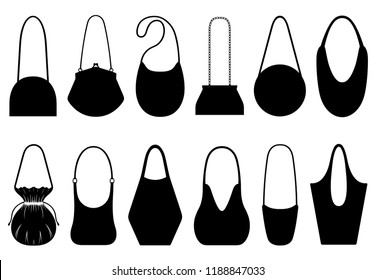 Set of different purses isolated on white