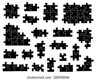 Set Of Different Puzzle Pieces Isolated On White