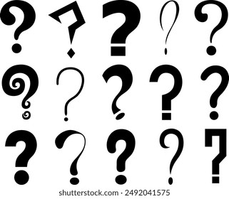 Set of different question mark signs isolated on white