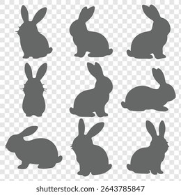 Conjunto de diferentes siluetas de conejos para uso de diseño aislado sobre fondo transparente.