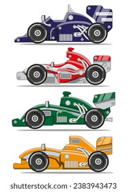 Set of different racing cars. Side view. Collection. Isolated on white background. Vector illustration.