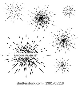 set of different radial explosions, rays, minimalism