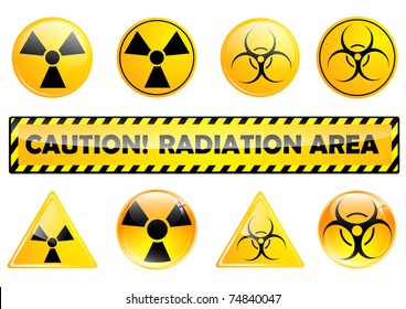 set of different radiation signs over white