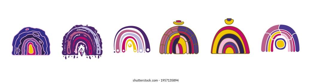 set of different rainbows, abstract shapes, vector isolated image