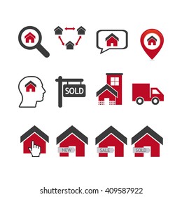 Set of different real estates icons on a white background