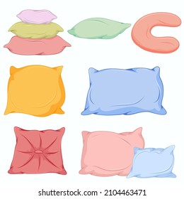 Set of different realistic cartoon pillows hand drawn for design