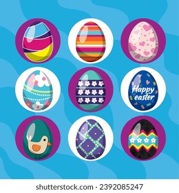 Set of different realistic easter eggs Vector illustration