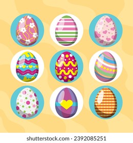Set of different realistic easter eggs Vector illustration
