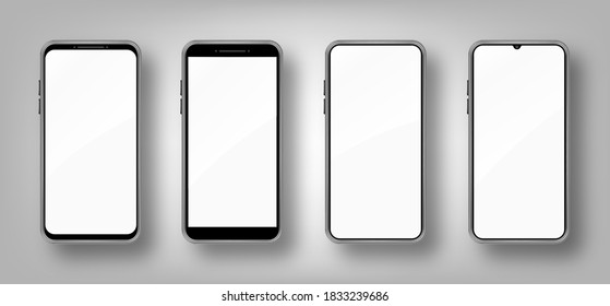 Set of different realistic smartphone mockup. Cellphone frame with blank display.