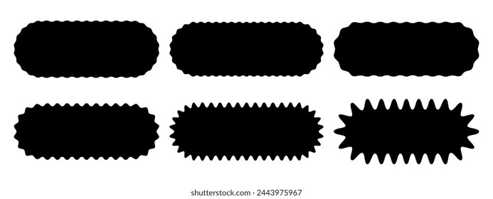 Set of different rectangles with wavy edges. Rectangular shapes with undulated borders. Empty text boxes, stickers, tags or labels templates. Vector graphic illustration.