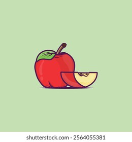 Set of different red apples isolated on green background