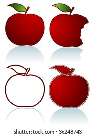 Set of different red apples isolated on white - vector