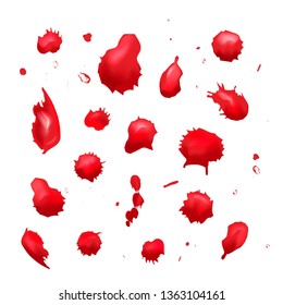 Set of different red blood drops isolated on white