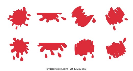 Set of different red bloody drips and spots. Great design for any purposes. Isolated vector illustration.


