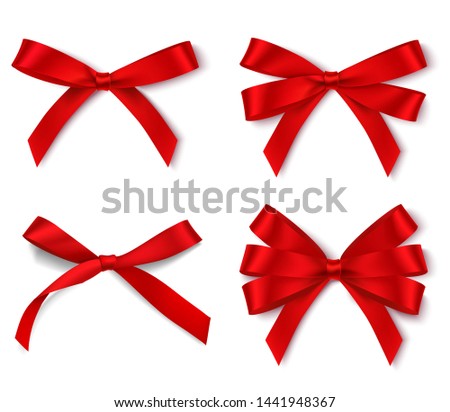 Set of different red bows for holiday design isolated on white. Vector illustration
