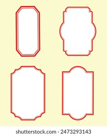 Set of Different Red Frame ribbon banners. Chinese Frame Stock non-glossy banners in red isolated on white Vector illustration.