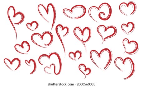 Set of different red hearts sketch set design