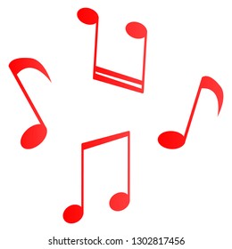 Set of different red musical notes on a white background. Vector illustration isolated 