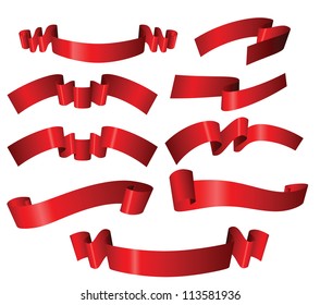 Set of different red ribbons, vector illustration