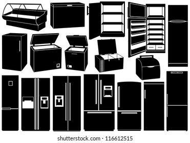 Set of different refrigerators
