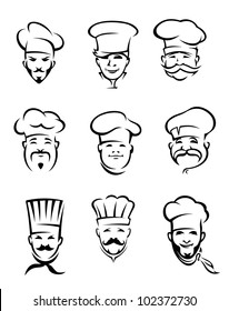 Set of different restaurant chefs in uniform for menu or another  design, also a logo idea. Jpeg version also available in gallery