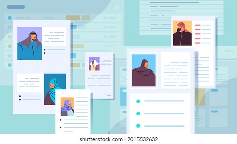 set of different resume curriculum vitae papers with photo and personal info of new employees job candidates
