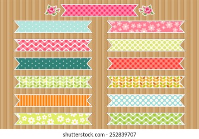 Set of different retro festive ribbons for calendar, diary or schedule decoration