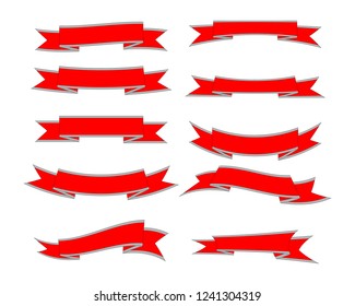 set of the different ribbon banners on the isolated white background