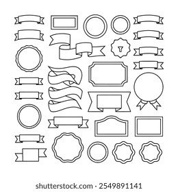 Set Of Different Ribbons. Design Icons For Greeting Cards, Banners, Invitations. Line Art Design Element.