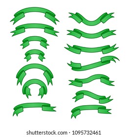 Set of different ribbons, green tape banner collection, vector illustration