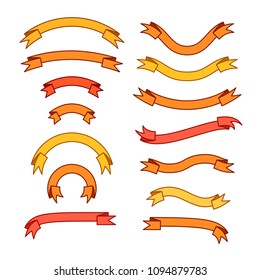 Set of different ribbons, orange, red, yellow tapes, banner collection, vector illustration